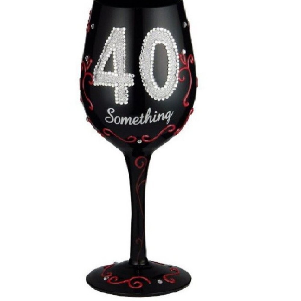 40 Something - Bottom's Up 15-Ounce Hand Painted Wine Glass with Bling